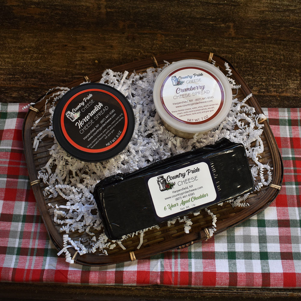 Christmas Bamboo Board with 2 Cheese Spreads & 1 Aged Cheddar