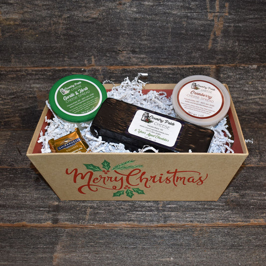 Merry Christmas Box with 2 Cheese Spreads & 1 Aged Cheddar
